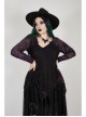 V-Neck Front Splice Rose Lace Mesh Back Waist Lace-Up Irregular Hem Purple Gothic Plus Size Knit T-Shirt