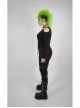 Off-Shoulder Front Chest Metal Eyelets Ribbons Long Sleeve Black Punk Plus Size Broken Holes Knit Short T-Shirt