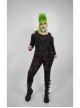 Off-Shoulder Front Chest Metal Eyelets Ribbons Long Sleeve Black Punk Plus Size Broken Holes Knit Short T-Shirt