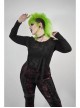 Off-Shoulder Front Chest Metal Eyelets Ribbons Long Sleeve Black Punk Plus Size Broken Holes Knit Short T-Shirt