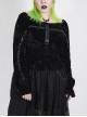 Big Collar Front Chest Metal Eyelets Lace-Up Long Sleeve Flare Cuff Black Punk Plus Size Print T-Shirt