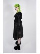Big Collar Front Chest Metal Eyelets Lace-Up Long Sleeve Flare Cuff Black Punk Plus Size Print T-Shirt