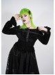 Big Collar Front Chest Metal Eyelets Lace-Up Long Sleeve Flare Cuff Black Punk Plus Size Print T-Shirt
