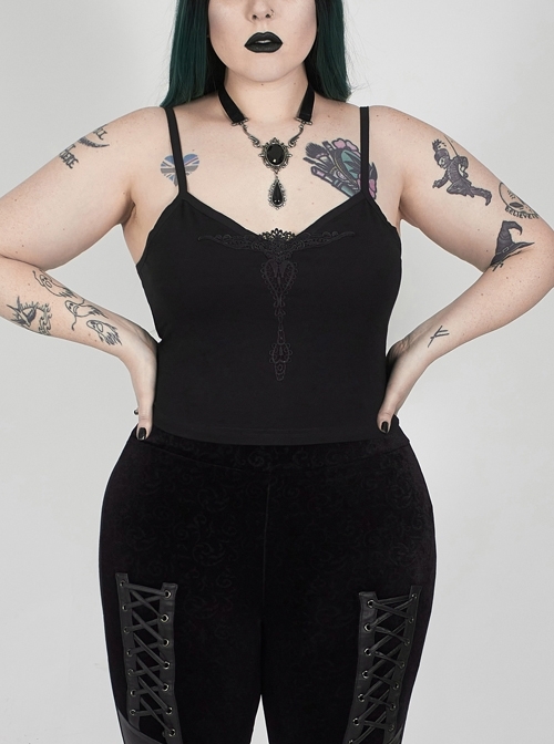 Black Gothic Plus Size Front Chest Decals Camisole