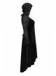 Front Chest Decals Flare Sleeve Back Waist Lace-Up Frill Hem Black Gothic Plus Size Velvet Hooded Coat