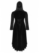 Front Chest Decals Flare Sleeve Back Waist Lace-Up Frill Hem Black Gothic Plus Size Velvet Hooded Coat