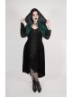 Front Chest Decals Flare Sleeve Back Waist Lace-Up Frill Hem Black Gothic Plus Size Velvet Hooded Coat