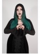 Front Chest Decals Flare Sleeve Back Waist Lace-Up Frill Hem Black Gothic Plus Size Velvet Hooded Coat