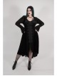 Front Chest Decals Flare Sleeve Back Waist Lace-Up Frill Hem Black Gothic Plus Size Velvet Hooded Coat