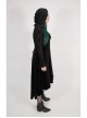 Front Chest Decals Flare Sleeve Back Waist Lace-Up Frill Hem Black Gothic Plus Size Velvet Hooded Coat