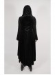 Front Chest Decals Flare Sleeve Back Waist Lace-Up Frill Hem Black Gothic Plus Size Velvet Hooded Coat