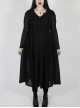 Front Chest Decals Long Sleeve Back Waist Lace-Up Black Gothic Plus Size Mesh Hooded Coat