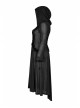 Front Chest Decals Long Sleeve Back Waist Lace-Up Black Gothic Plus Size Mesh Hooded Coat