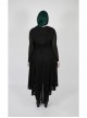Front Chest Decals Long Sleeve Back Waist Lace-Up Black Gothic Plus Size Mesh Hooded Coat