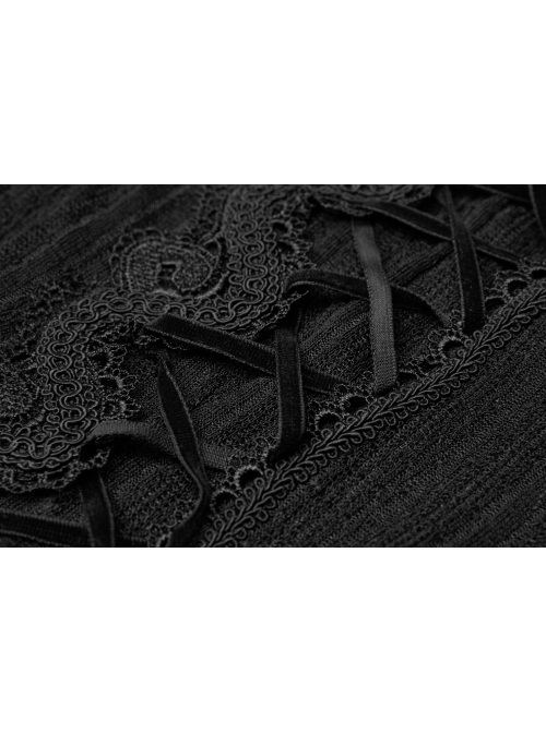 Front Chest Decals Long Sleeve Back Waist Lace-Up Black Gothic Plus Size Mesh Hooded Coat