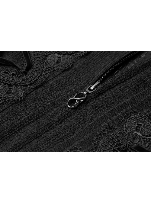Front Chest Decals Long Sleeve Back Waist Lace-Up Black Gothic Plus Size Mesh Hooded Coat
