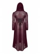 Front Chest Decals Long Sleeve Back Waist Lace-Up Wine Red Gothic Plus Size Mesh Hooded Coat