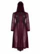 Front Chest Decals Long Sleeve Back Waist Lace-Up Wine Red Gothic Plus Size Mesh Hooded Coat
