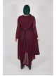 Front Chest Decals Long Sleeve Back Waist Lace-Up Wine Red Gothic Plus Size Mesh Hooded Coat