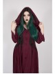 Front Chest Decals Long Sleeve Back Waist Lace-Up Wine Red Gothic Plus Size Mesh Hooded Coat