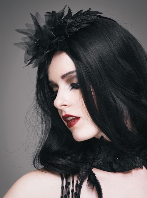 Feather Pattern Lace Three-Dimensional Flowers Mesh Flower Headdress