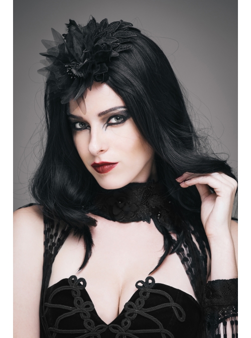 Feather Pattern Lace Three-Dimensional Flowers Mesh Flower Headdress