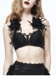 Feather Rose Decoration Lace Ribbon Black Gothic Flocking Halter Corset