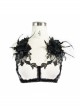 Feather Rose Decoration Lace Ribbon Black Gothic Flocking Halter Corset