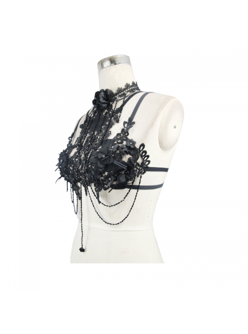 Three-Dimensional Lace Decals Metal Chain Glass Beads Decoration Black Gothic Corset