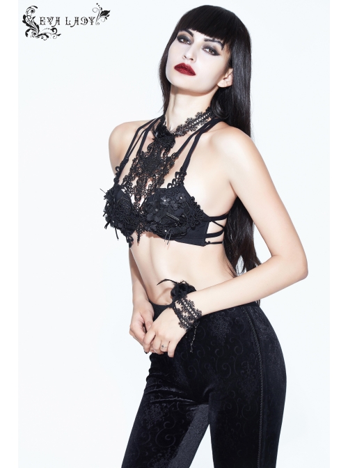 Three-Dimensional Lace Decals Metal Chain Glass Beads Decoration Black Gothic Corset