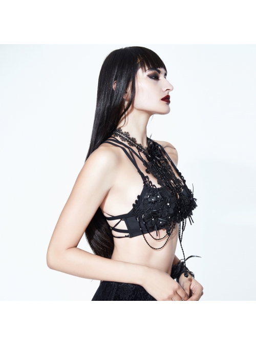 Three-Dimensional Lace Decals Metal Chain Glass Beads Decoration Black Gothic Corset