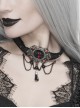 Wine Red Diamonds Metal Chain Hanging Beads Black Gothic Necklace