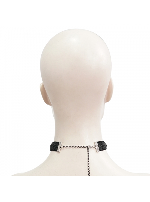 Wine Red Diamonds Metal Chain Hanging Beads Black Gothic Necklace