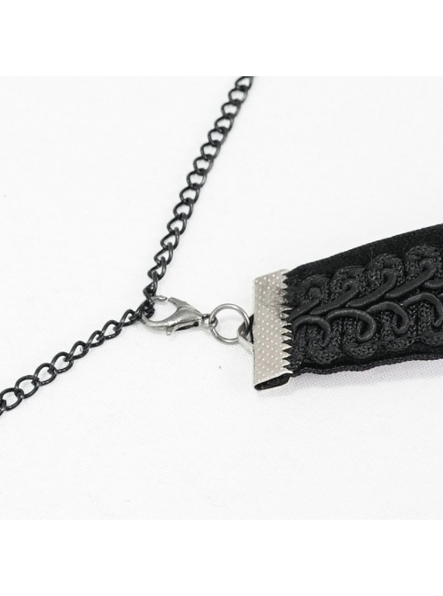 Wine Red Diamonds Metal Chain Hanging Beads Black Gothic Necklace