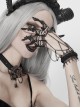 Burgundy Diamonds Metal Chain Black Gothic Lace Gloves