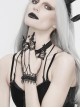 Burgundy Diamonds Metal Chain Black Gothic Lace Gloves