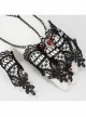 Burgundy Diamonds Metal Chain Black Gothic Lace Gloves