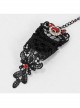 Burgundy Diamonds Metal Chain Black Gothic Lace Gloves