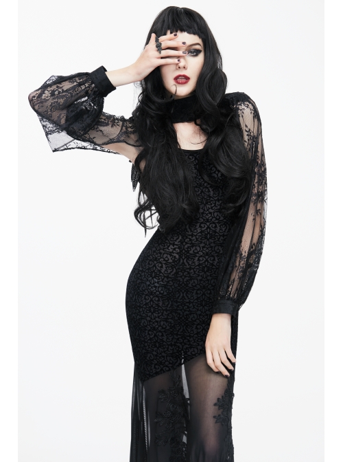 Feather Decoration Collar Long Sleeve Black Gothic Lace Shawl