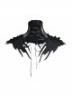 Side Feather Rose Decoration Black Gothic Lace Collar
