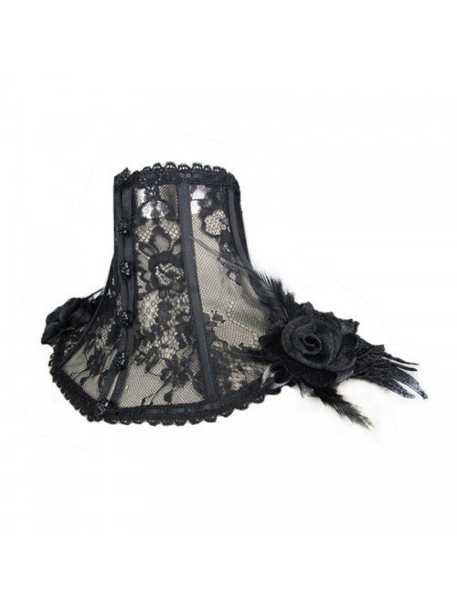 Side Feather Rose Decoration Black Gothic Lace Collar