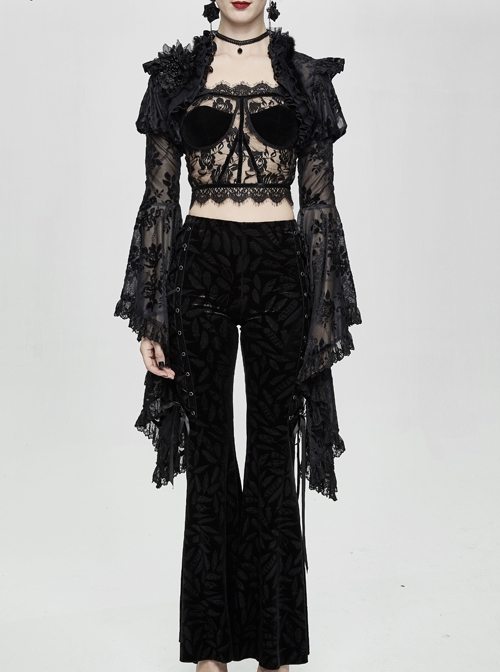Rabbit Hair Lace Big Flare Sleeve Black Gothic Velvet Flower Shawl