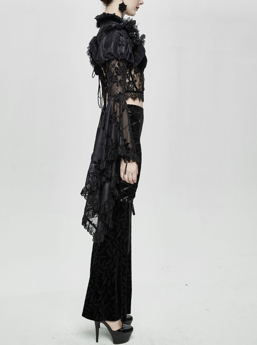 Rabbit Hair Lace Big Flare Sleeve Black Gothic Velvet Flower Shawl
