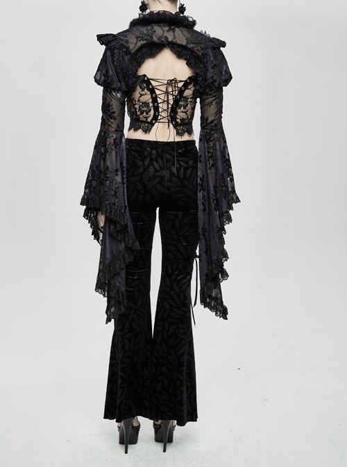 Rabbit Hair Lace Big Flare Sleeve Black Gothic Velvet Flower Shawl