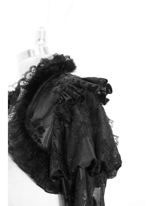 Rabbit Hair Lace Big Flare Sleeve Black Gothic Velvet Flower Shawl