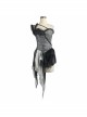 Inclined Shoulder Strap One-Shoulder Back Lace-Up Lace Chiffon Irregular Hem Silver Jacquard Corset