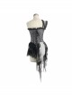 Inclined Shoulder Strap One-Shoulder Back Lace-Up Lace Chiffon Irregular Hem Silver Jacquard Corset
