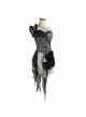 Inclined Shoulder Strap One-Shoulder Back Lace-Up Lace Chiffon Irregular Hem Silver Jacquard Corset