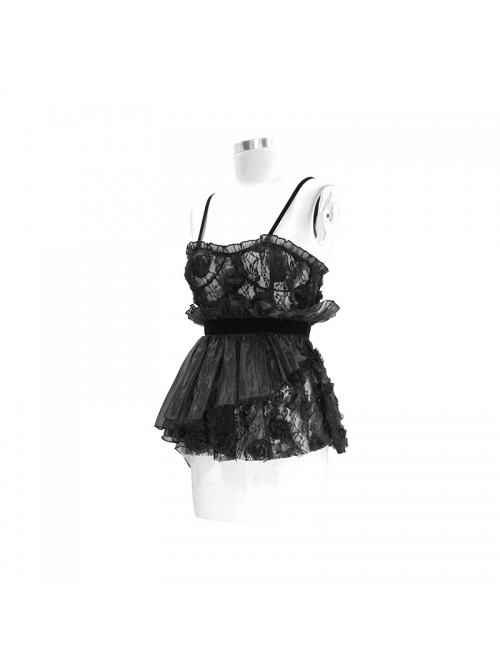 Black Gothic Irregular Organza Hem Three-Dimensional Embroidered Lace Corset