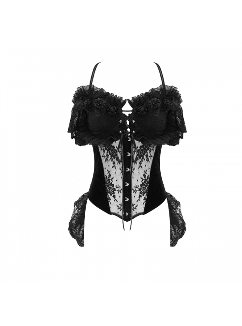 Forebreast Lace Flower Decoration Hard Net Backswing Black Gothic Lace Corset